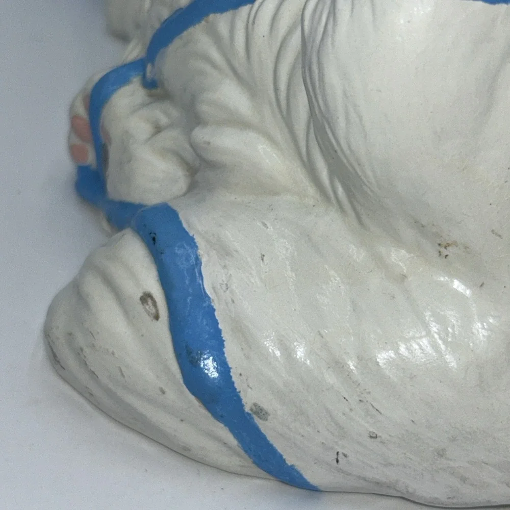 Vintage White Persian Ceramic Cat Statue Kitty Figurine Green Eyes, Playing Yarn